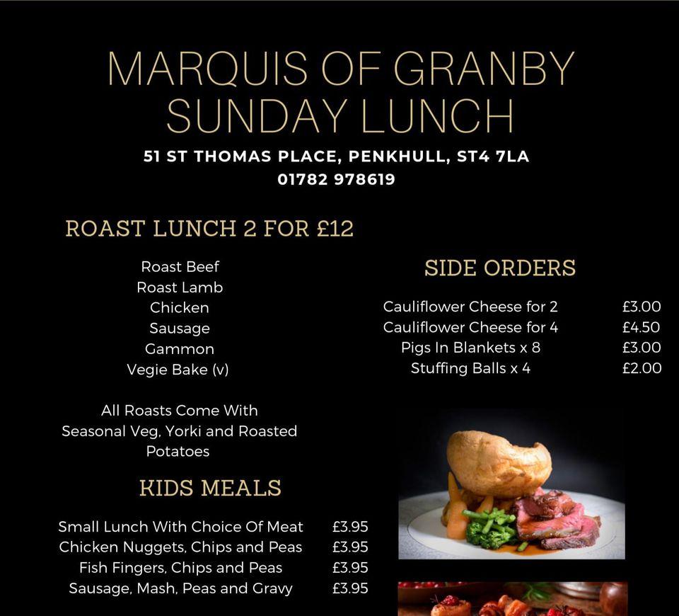 Menu at Marquis of Granby pub & bar, Stoke-on-Trent