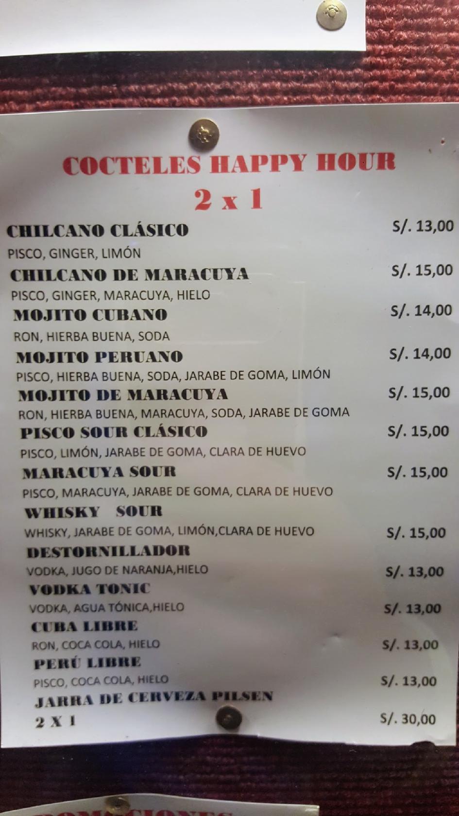 Carta Del Restaurante El Che Arequipa Cl San Francisco 221 