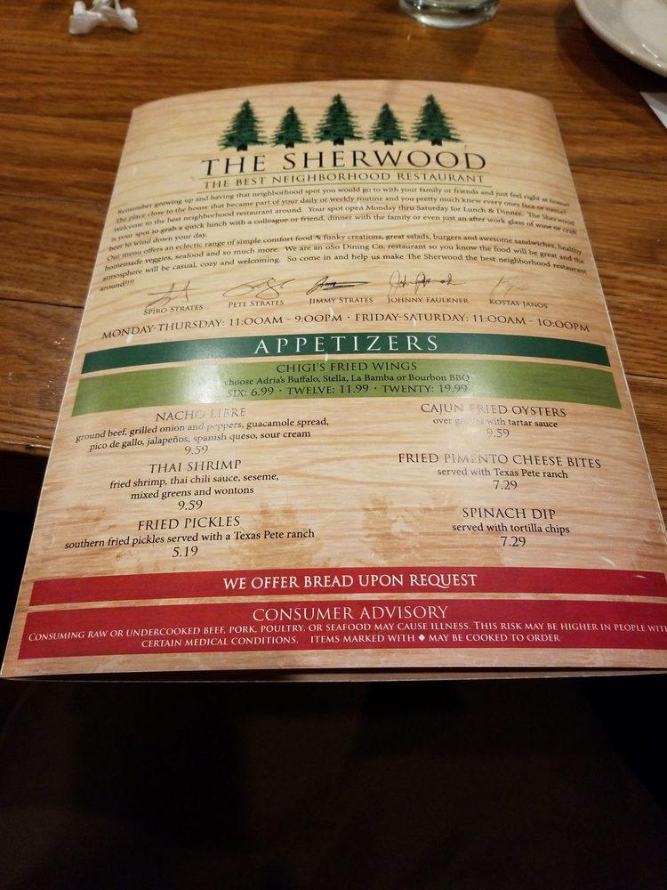 Menu at The Sherwood restaurant, WinstonSalem, Robinhood Rd
