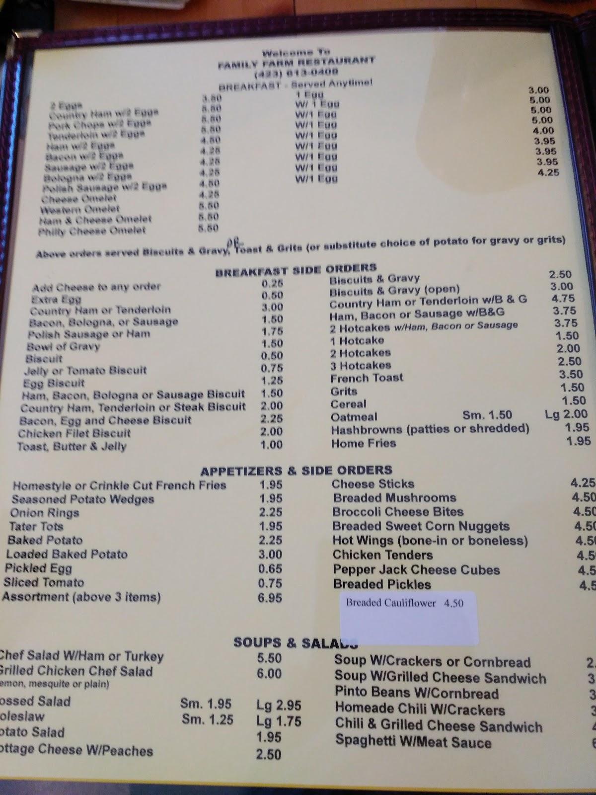 Menu at Family Farm restaurant, Newport, TN-9