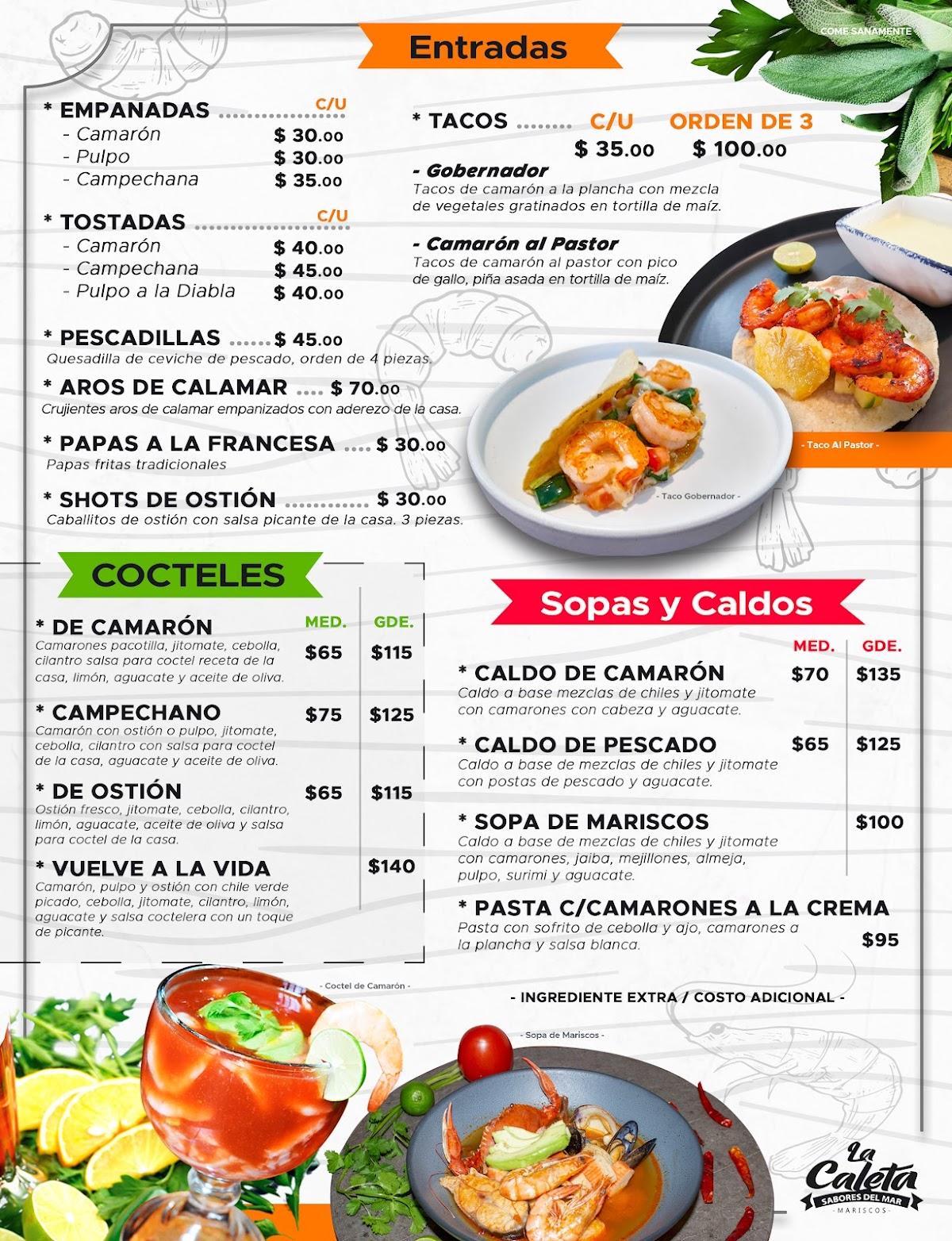 Menu at Mariscos La Caleta 