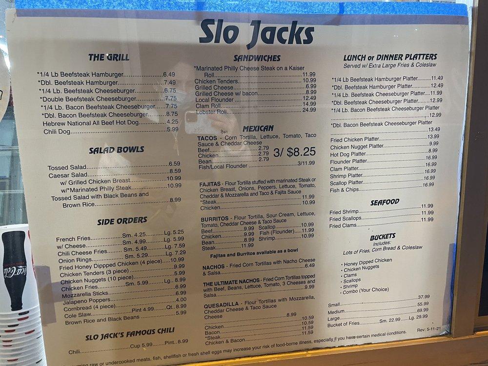 Menu at SloJack's DriveIn restaurant, Hampton Bays