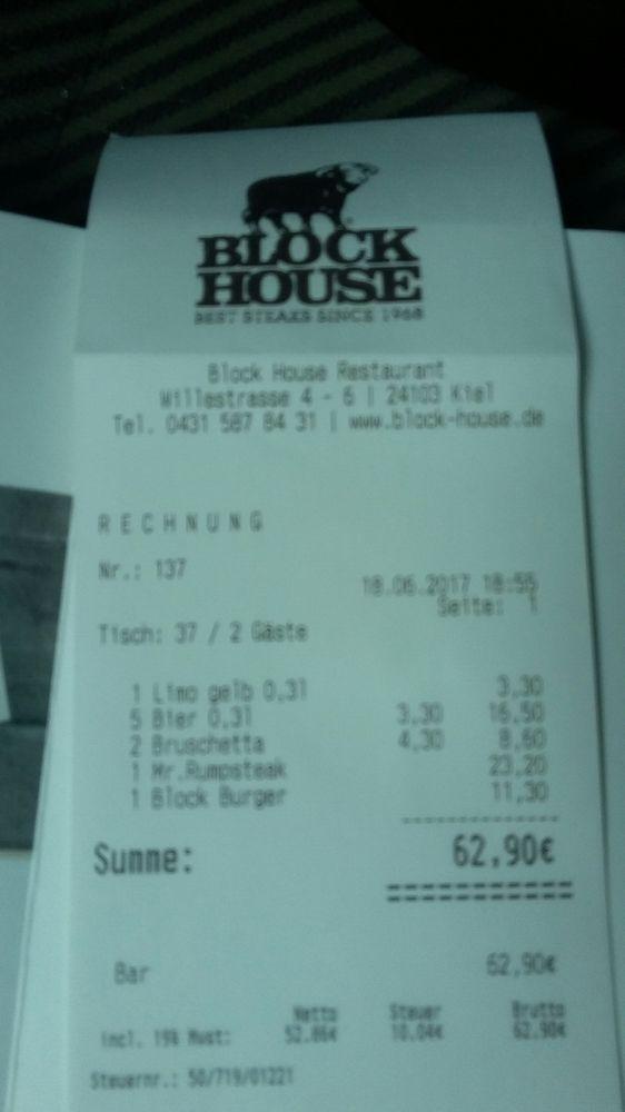 Speisekarte von BLOCK HOUSE Kiel steakhaus, Kiel