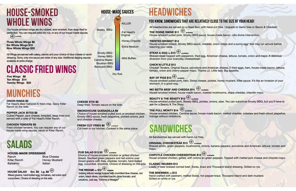 Menu at Fat Head's Brewery restaurant, Canton