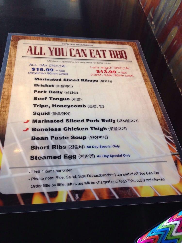 Menu at Tofu Hut BBQ, Las Vegas, W Spring Mountain Rd