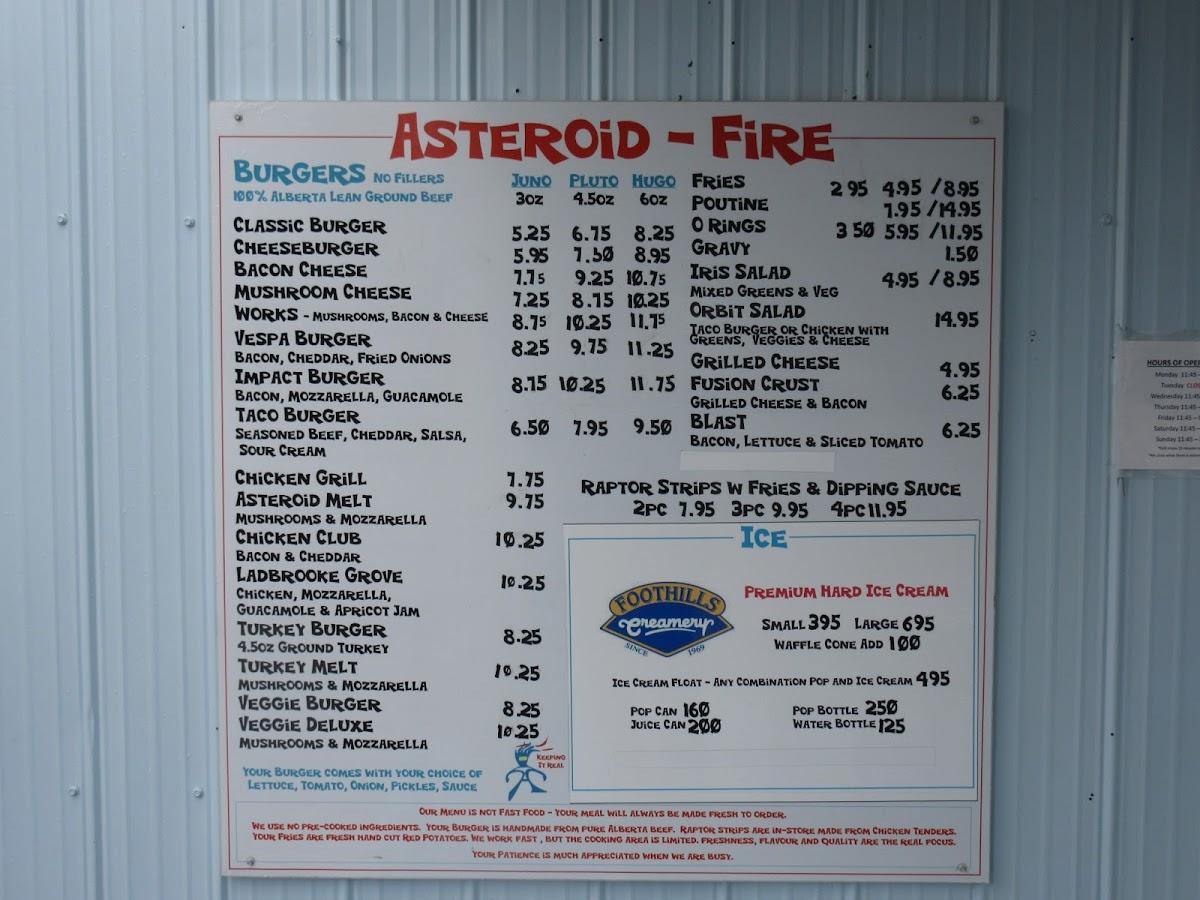 Menu at Asteroid Cater cafe, Drumheller