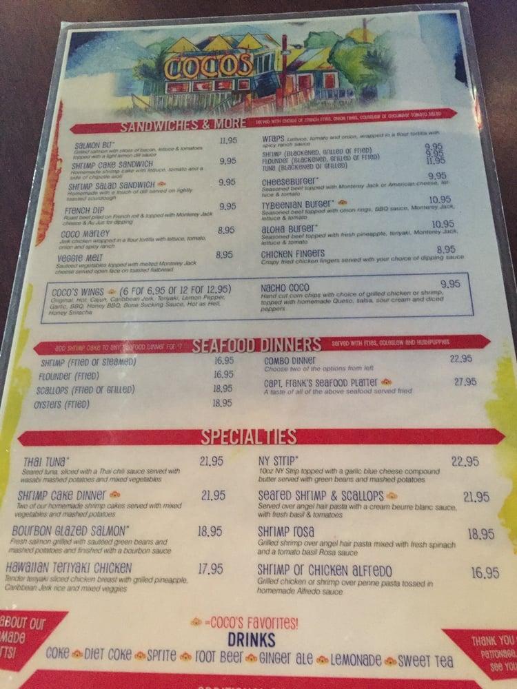 Menu at CoCo's Sunset Grille pub & bar, Tybee Island