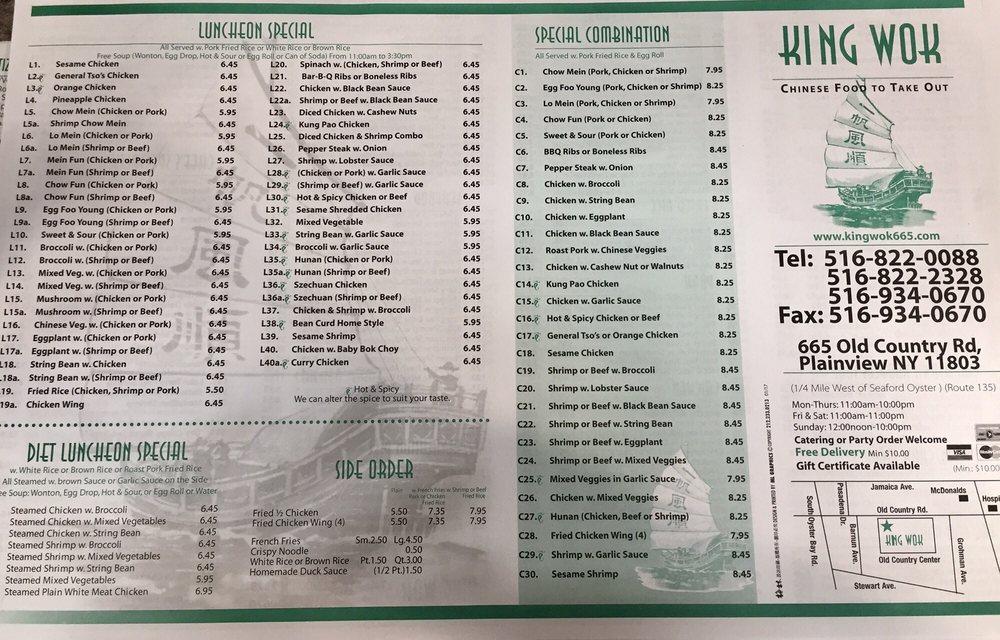 Menu At King Wok Restaurant Plainview