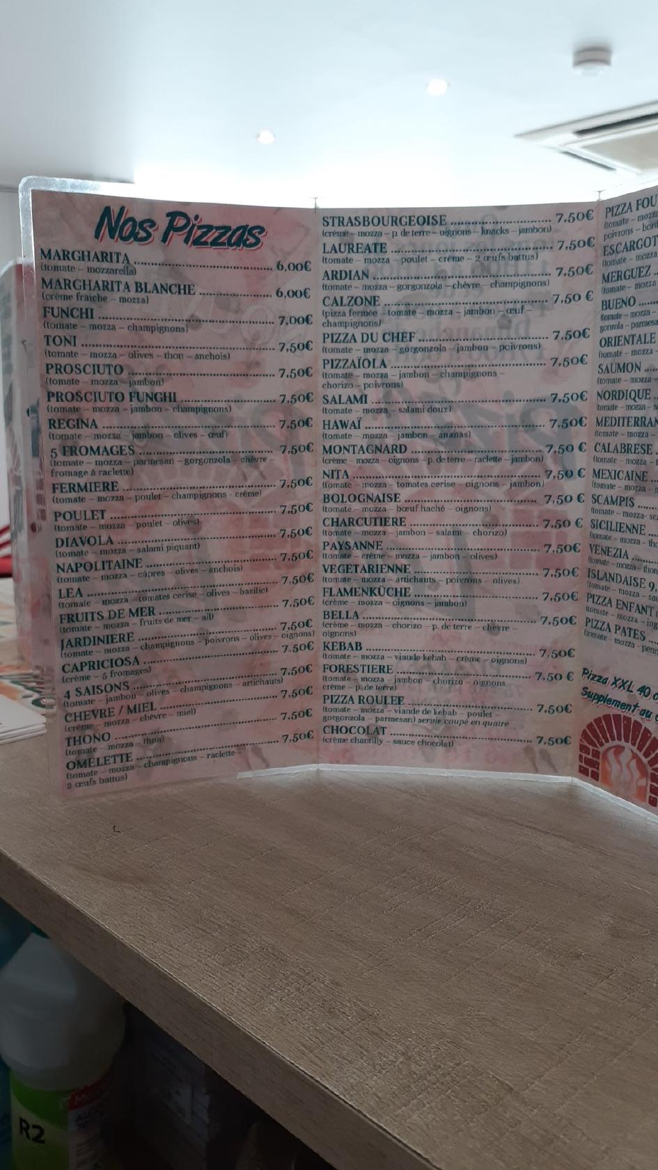 Menu au Lea Pizza restaurant, Longwy