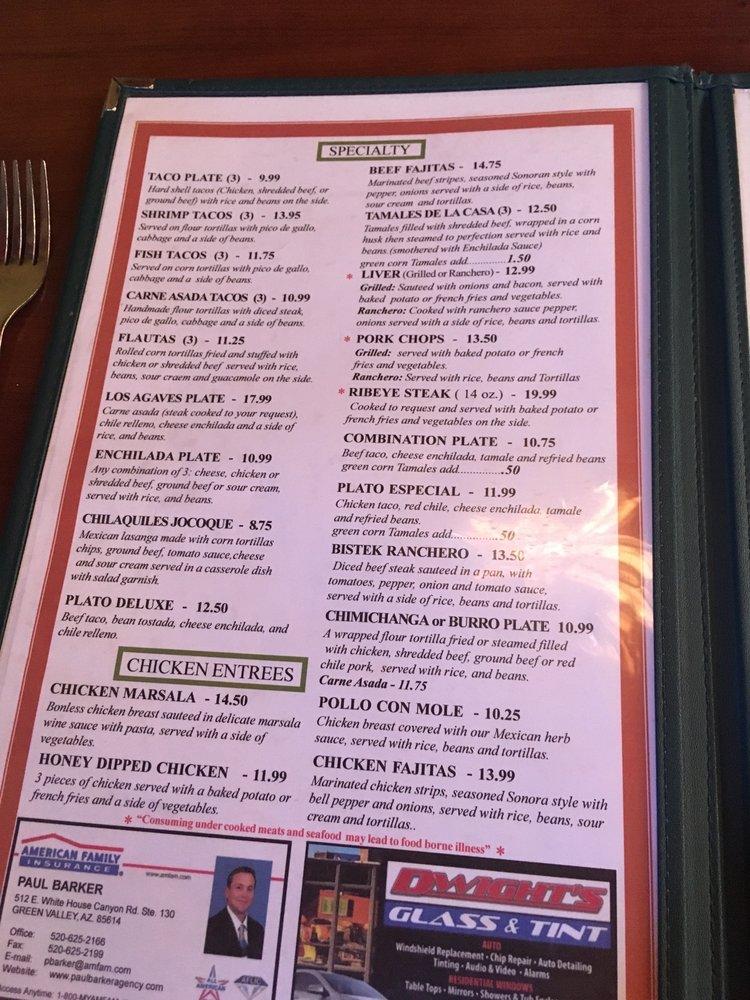 Menu at Los Agaves Restaurant, Green Valley