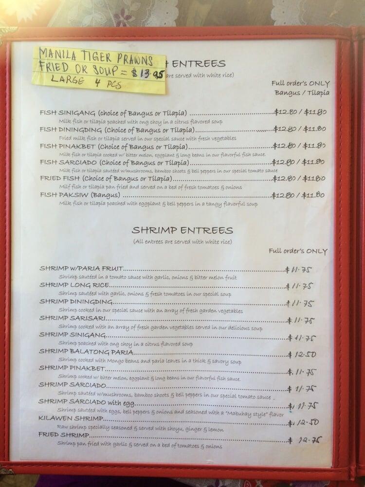 Menu At Mabuhay Cafe Restaurant Honolulu