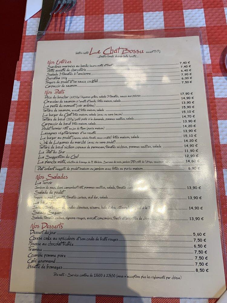 Menu At Le Chat Bossu Cafe Paris 126 Rue Du Faubourg Saint Antoine