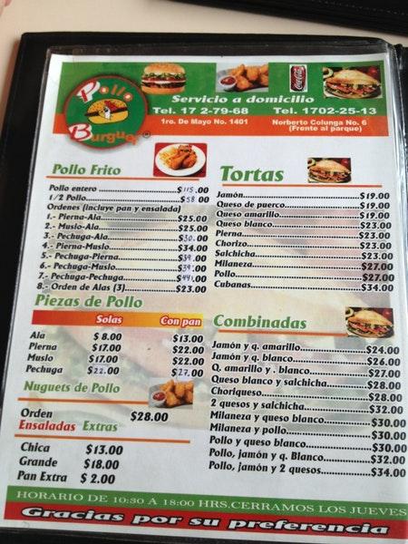 Menu at Pollo Burguer restaurant, Acámbaro, Avenida 1 de Mayo 1401