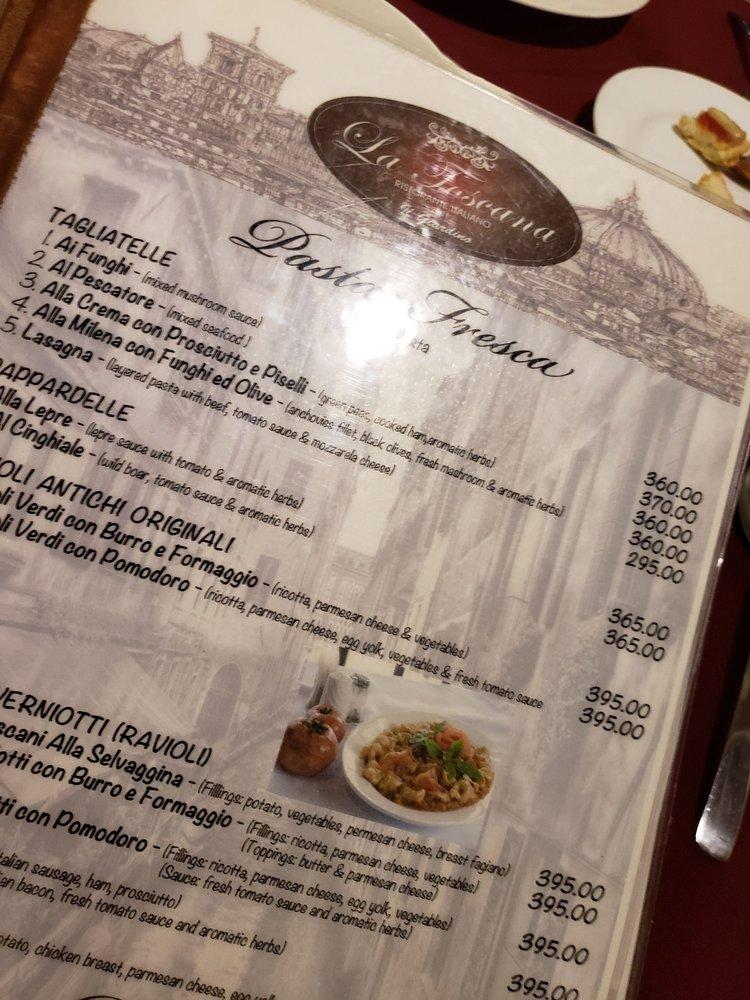 Menu at La Toscana restaurant, Davao City, 1059 Arellano St