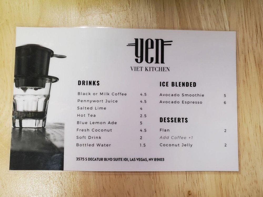 Menu at YEN Viet Kitchen restaurant, Las Vegas