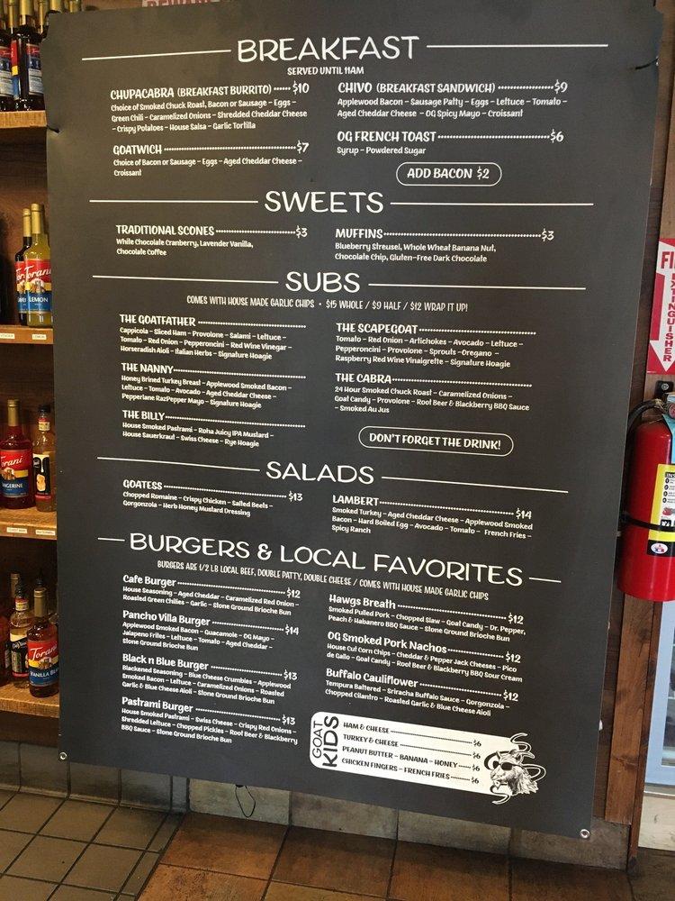 Menu at OG Cafe, Heber City