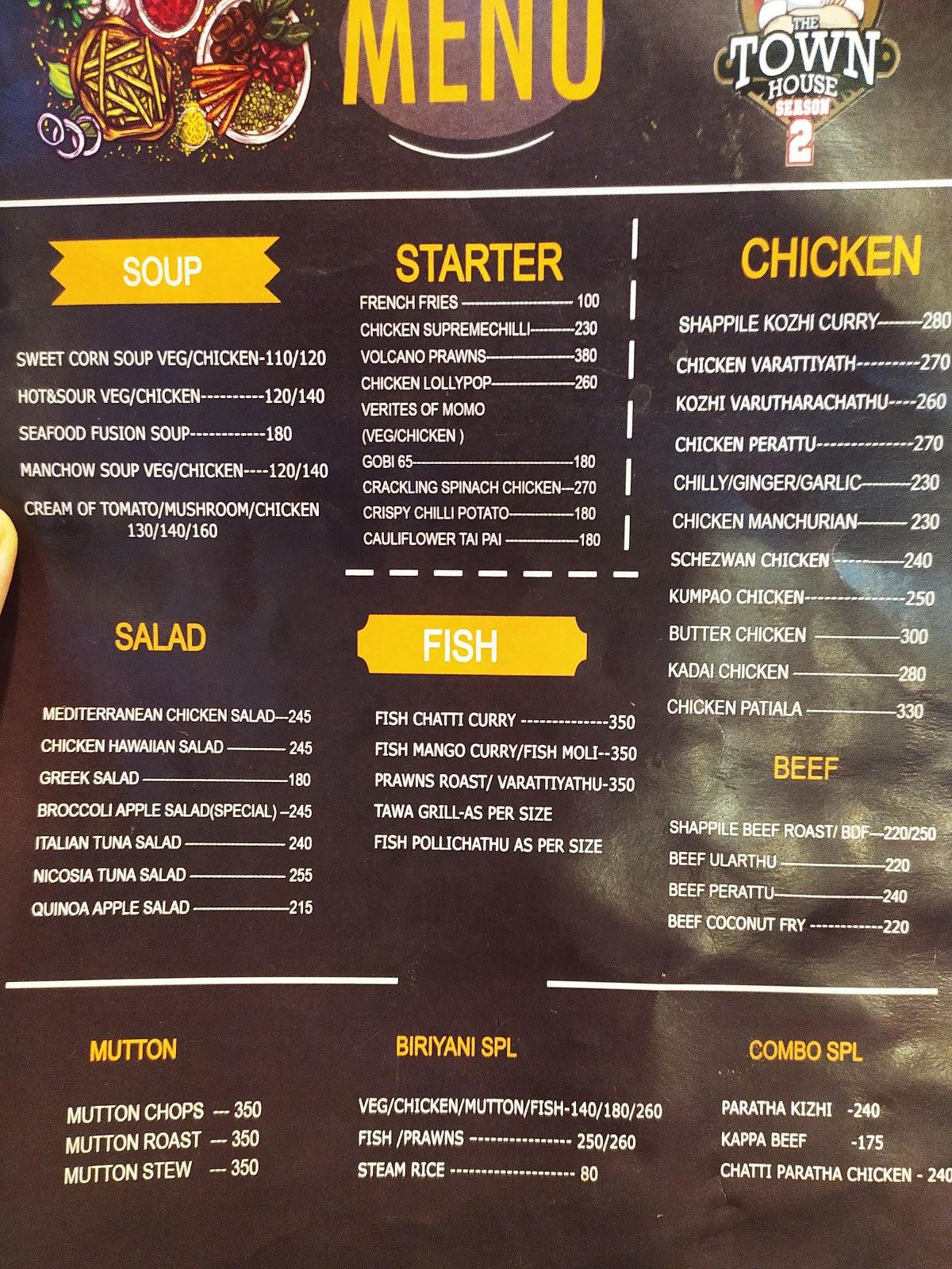 Menu at The TownHouse Kowdiar, Thiruvananthapuram