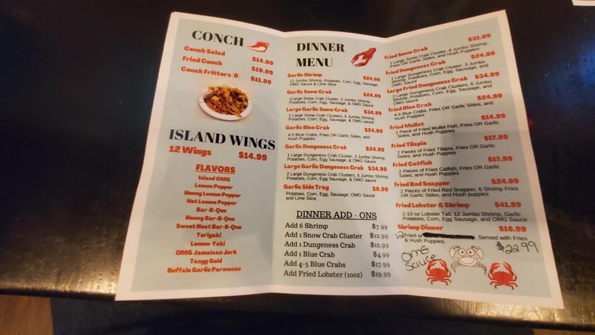 Menu at Island seafood restaurant, Tallahassee