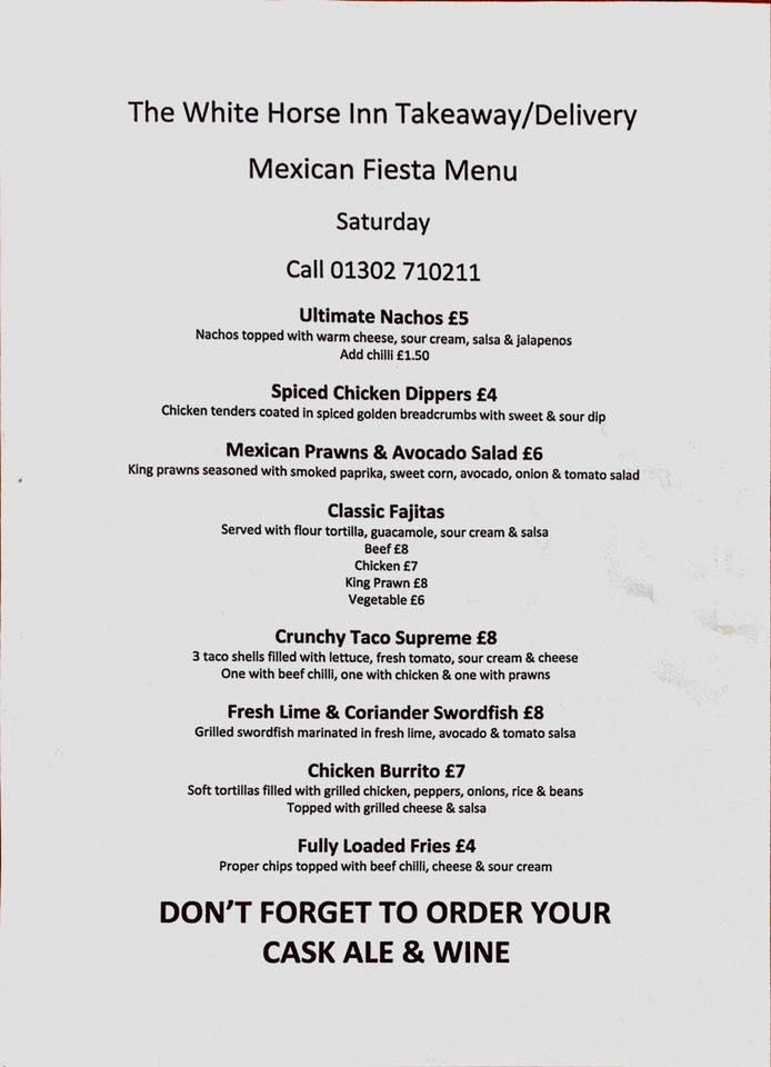 Menu at The White Horse Inn pub & bar, Auckley