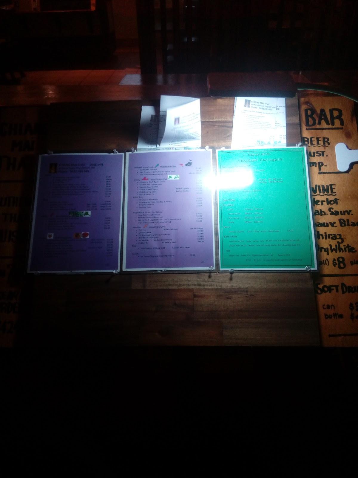 Menu at Chiang Mai Thai Kingscliff restaurant, Kingscliff, 26 Marine Parade