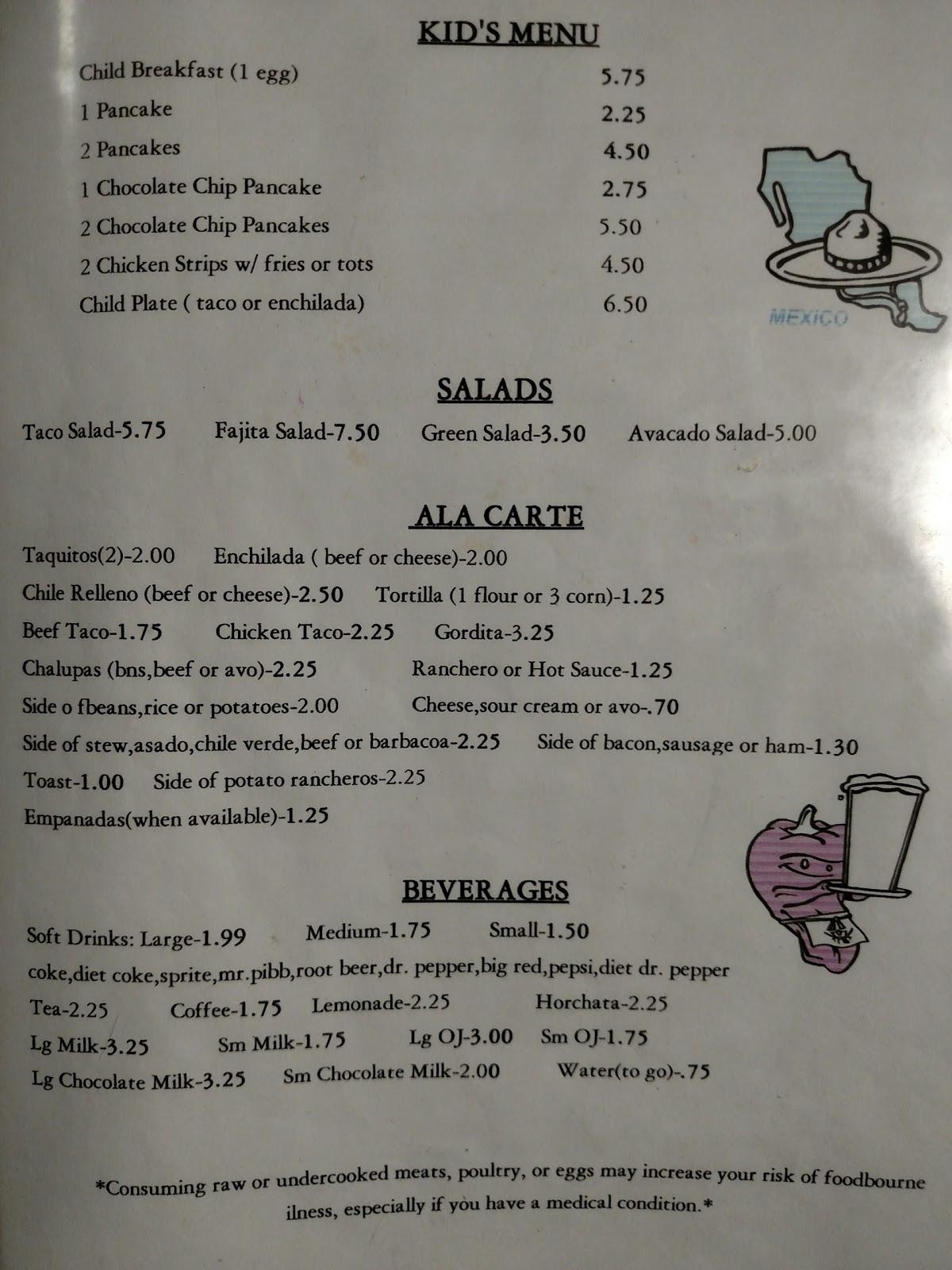 Menu at El Nopal Cafe, Big Spring