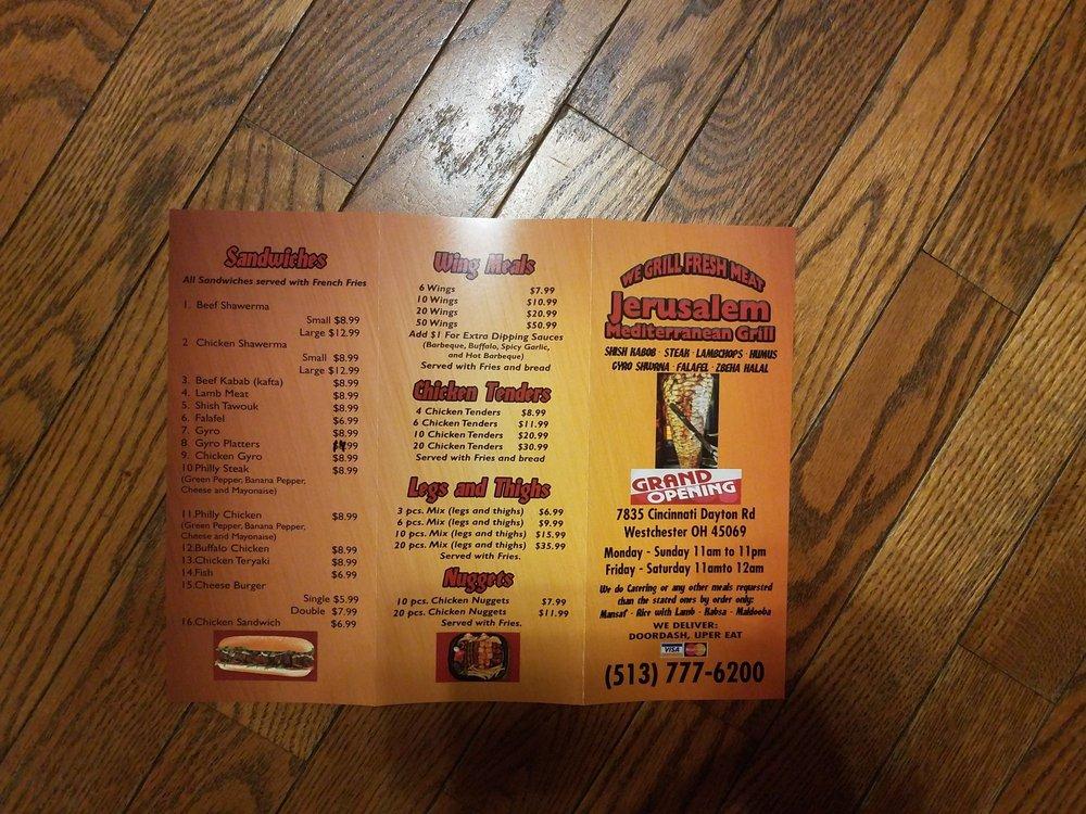 Menu at Jerusalem Mediterranean Grill restaurant, Wetherington