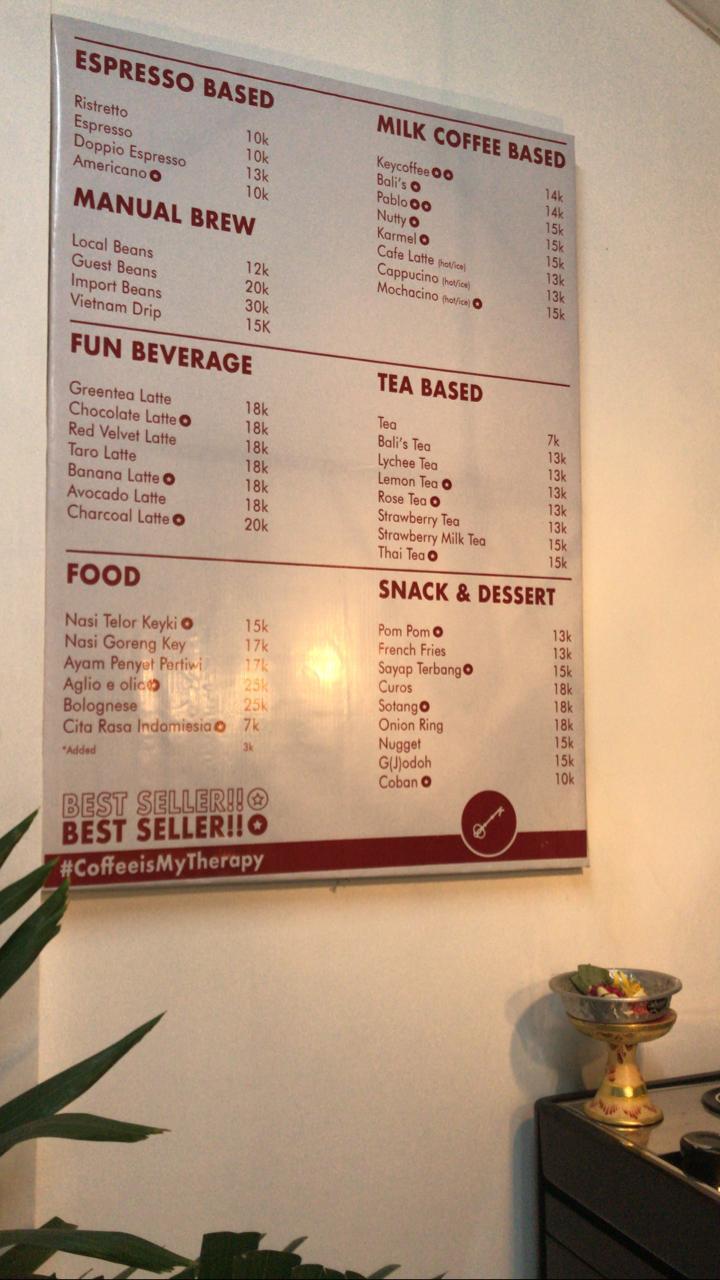Menu at Key Coffee Bali, Buleleng