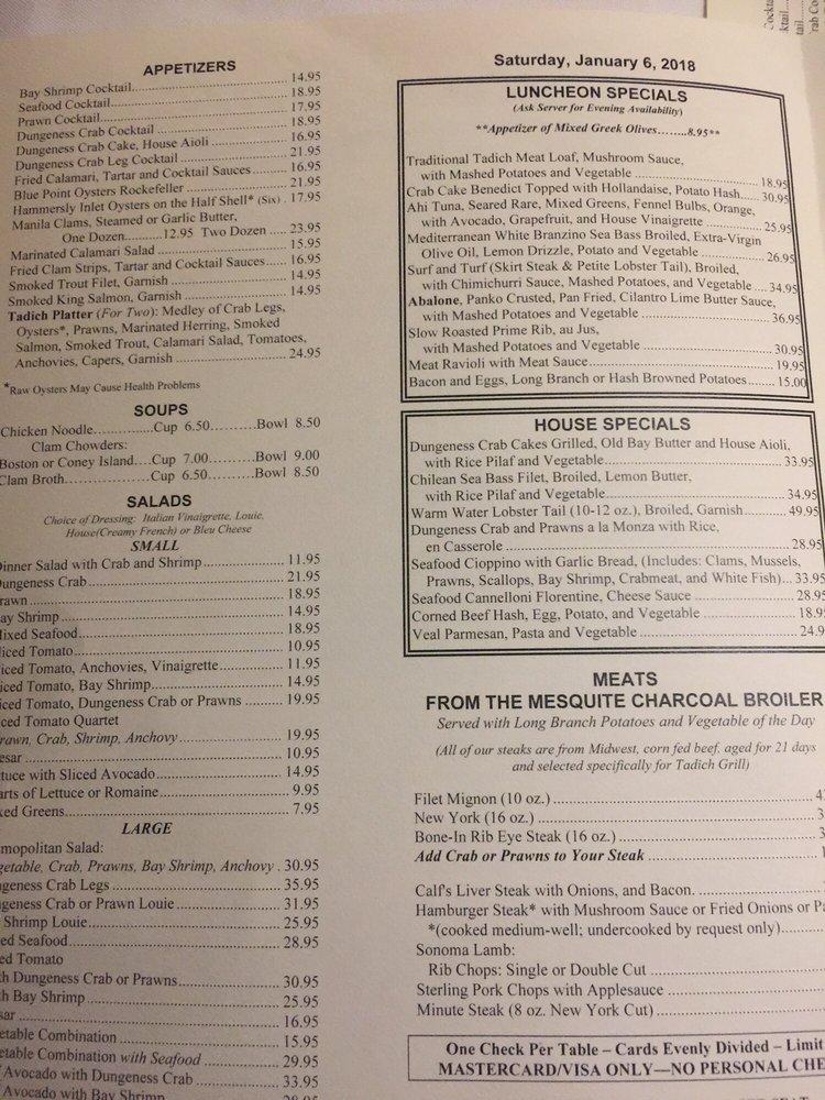 Menu at Tadich Grill pub & bar, San Francisco, 240 California St