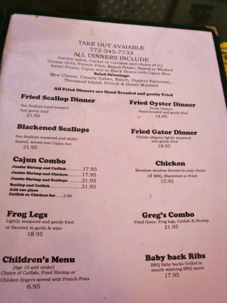 Menu at Catfish House restaurant, Hobe Sound