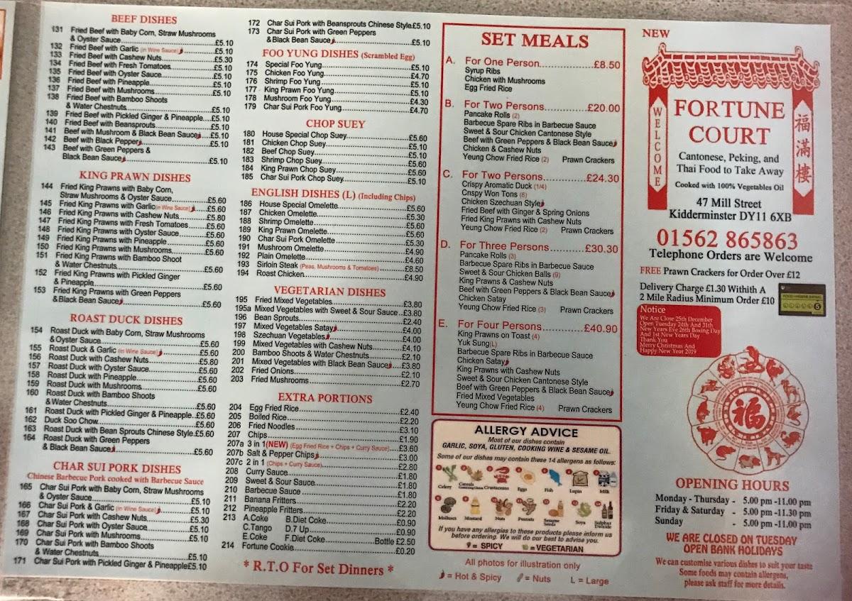 Menu at Fortune Court fast food, Kidderminster