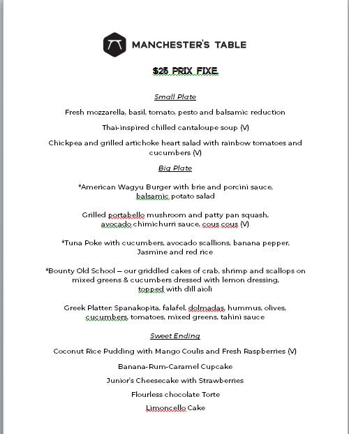 Menu at Manchester's Table pub & bar, Richmond