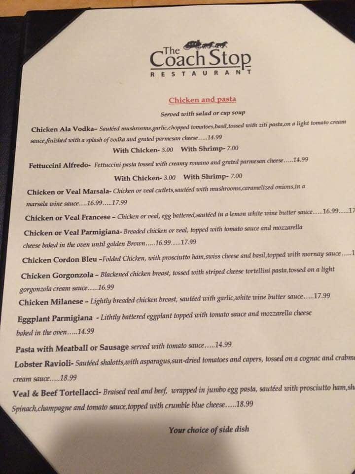Menu at The Coach Stop restaurant, Hartland