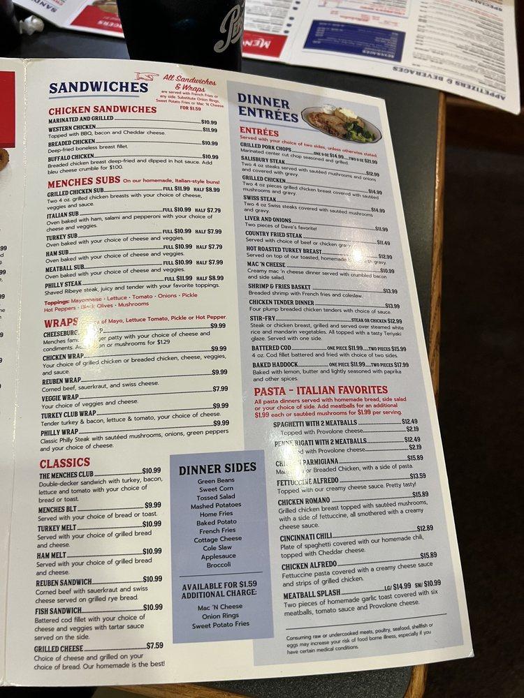 Menu at Menches Brothers Of Massillon restaurant, Massillon