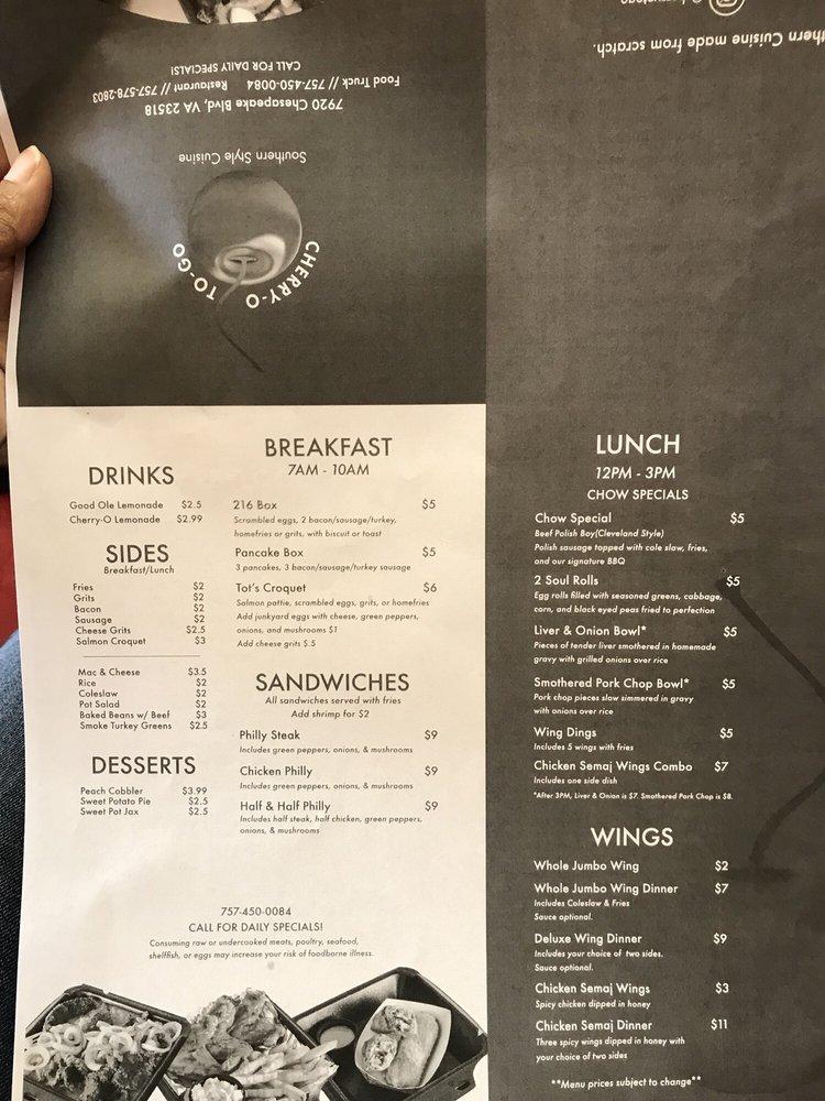 Menu at Cherry O To Go, Norfolk