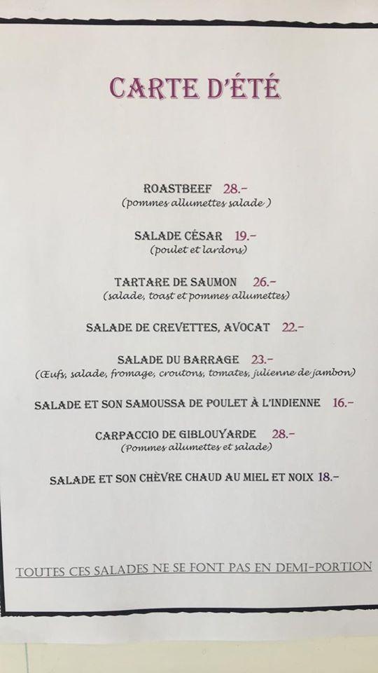 Menu at Hôtel Restaurant du Barrage Sàrl, Rossens