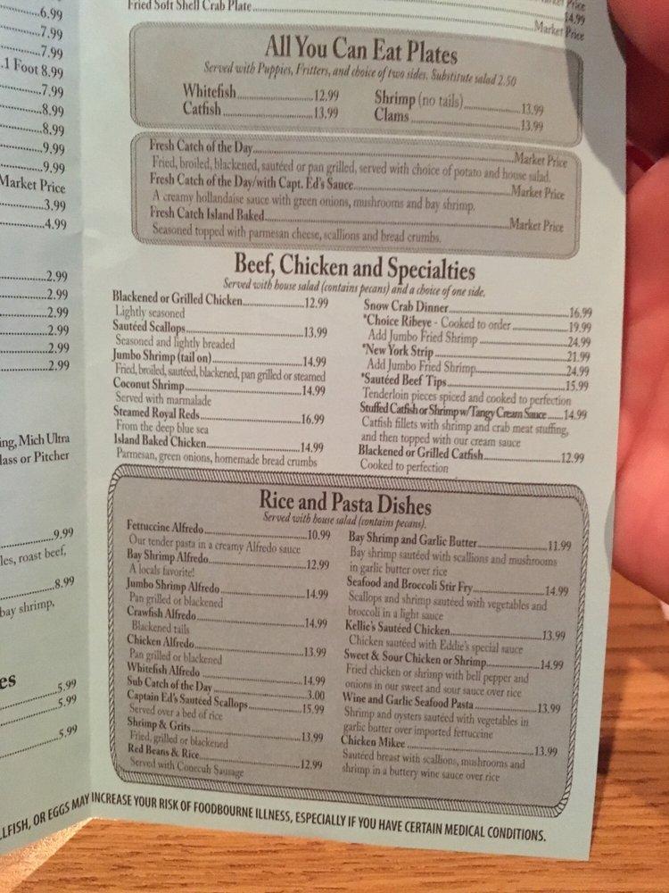 Menu at Mikee's Seafood restaurant, Gulf Shores