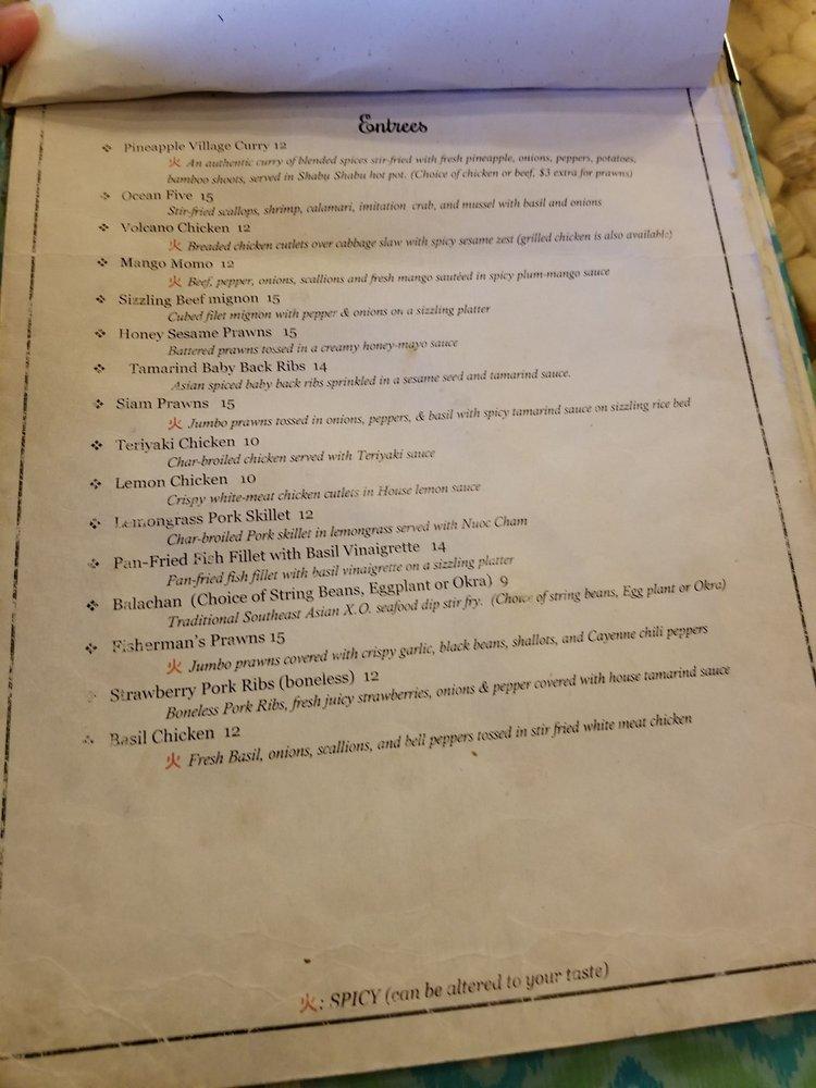 Menu at Pineapple Village restaurant, Gilroy