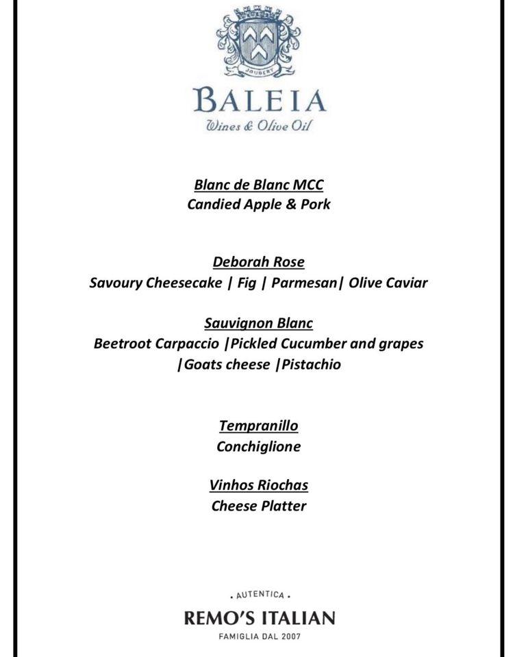 Menu at Remo's Italian restaurant, Port Elizabeth