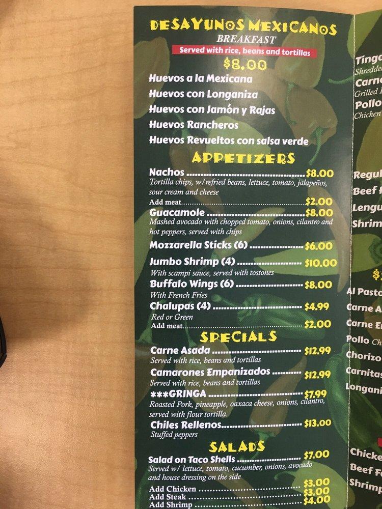 Menu at Jalapeño Mexican Restaurant, Spring Valley