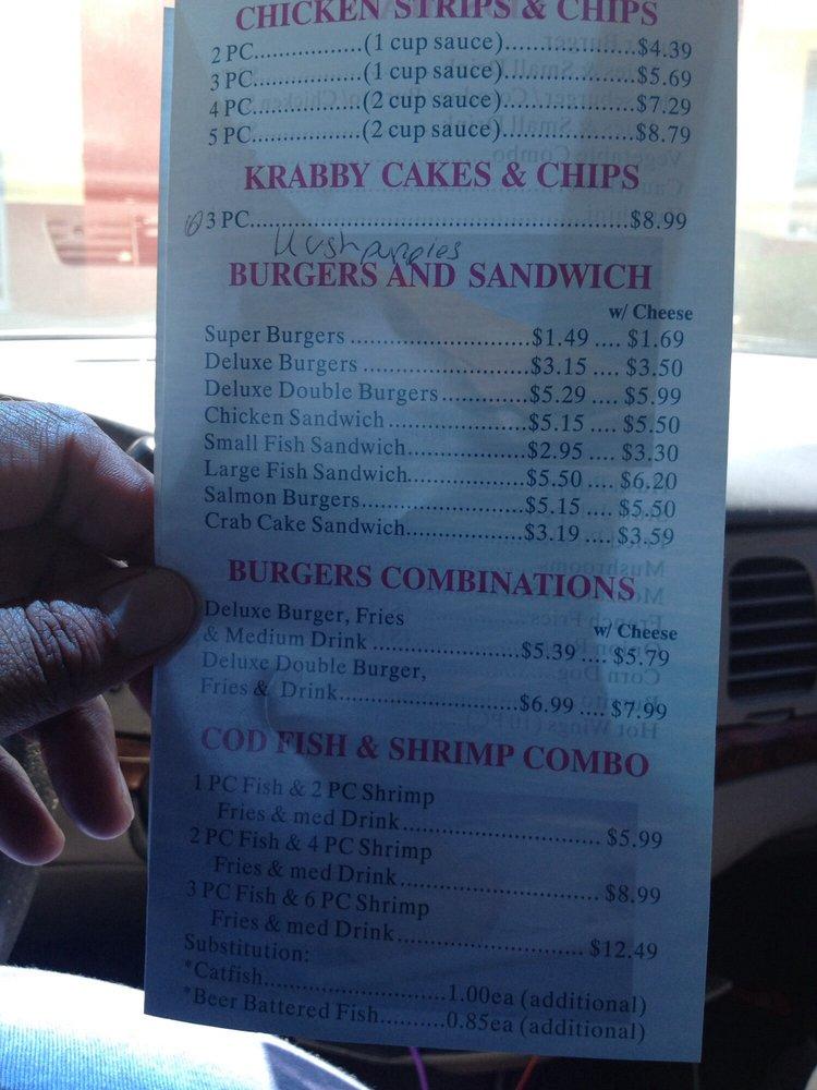 Menu at Q's Fish & Chips restaurant, Phoenix, W McDowell Rd