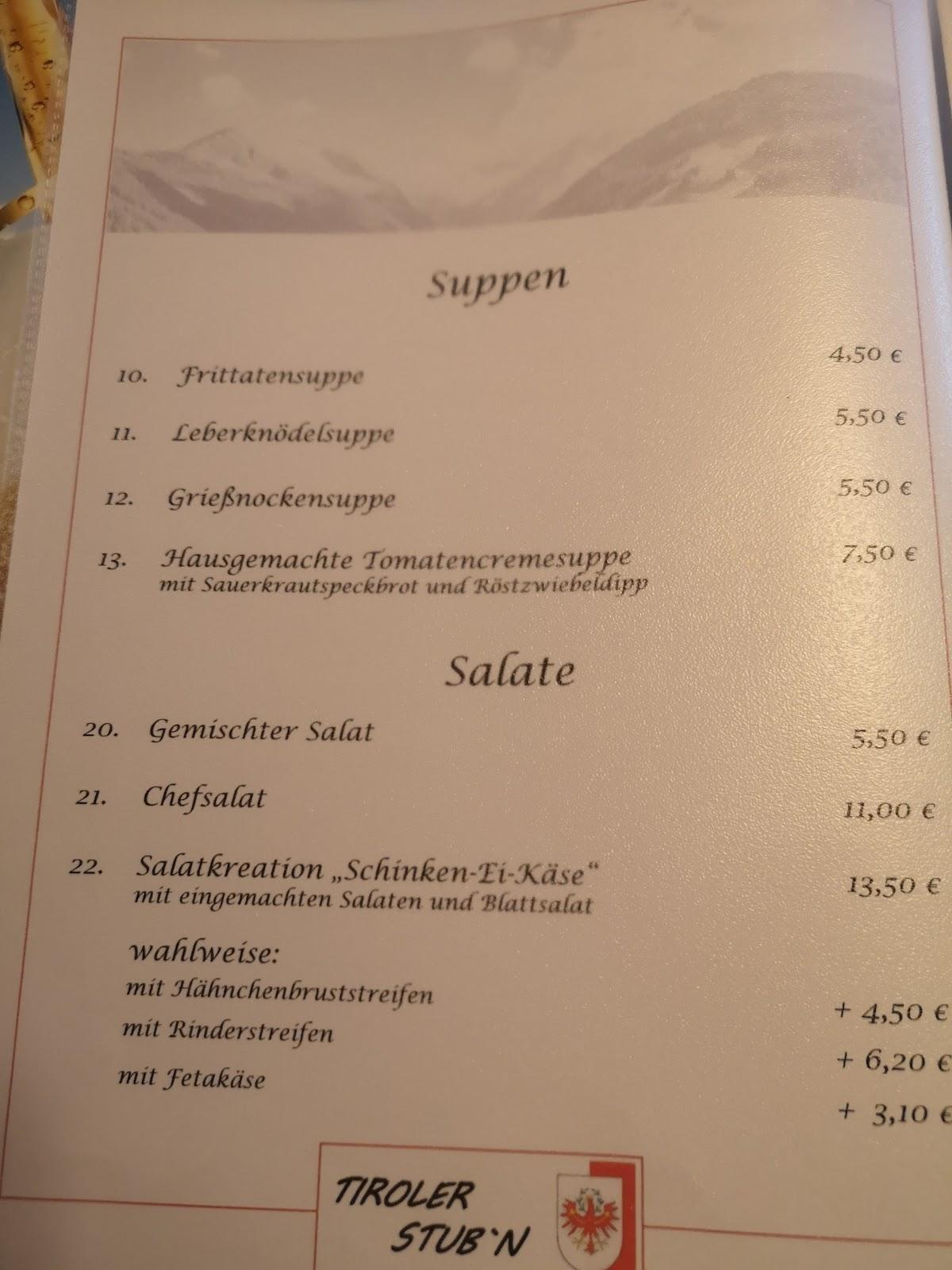 Speisekarte von Tiroler Stub`n restaurant, Neuenrade