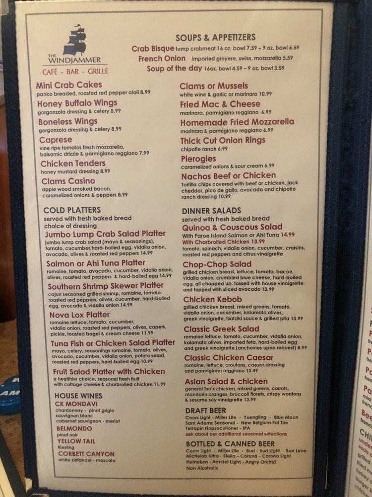 Menu at The Windjammer Café Bar Grille, Somers Point