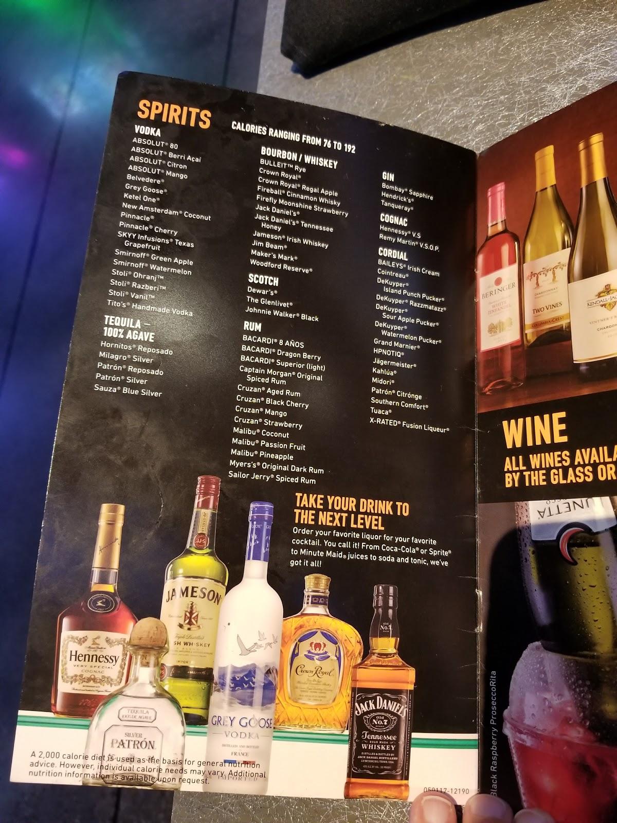 Carta del pub y bar Dave & Buster's New Orleans, Nueva Orleans