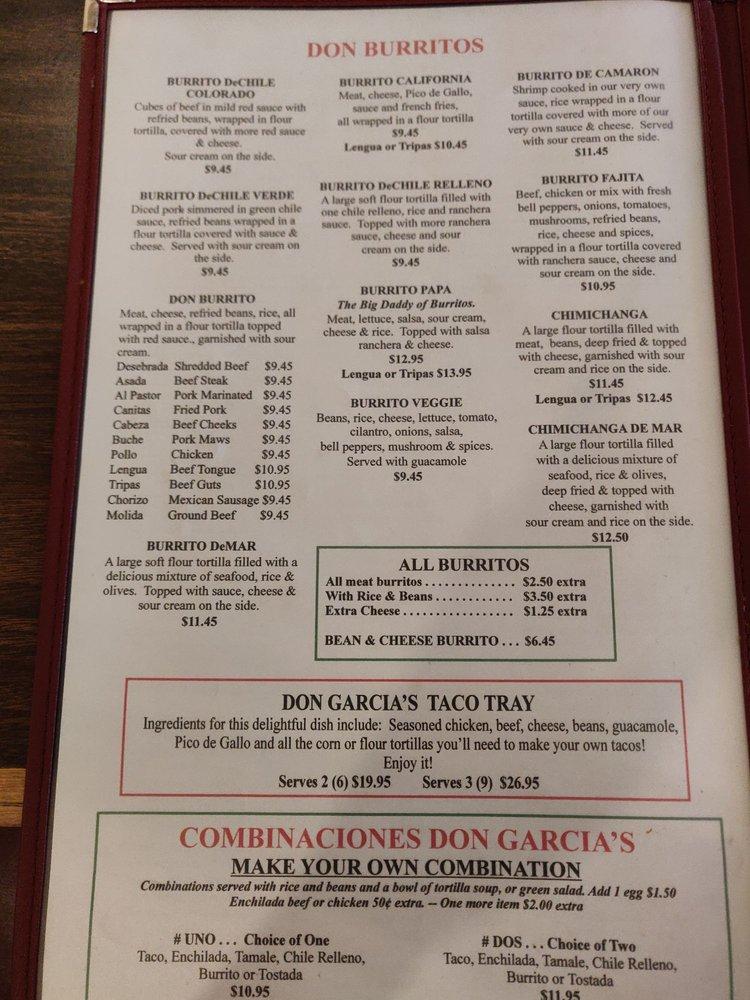 Menu at Don Garcia's Mexican Restaurant, Hesperia