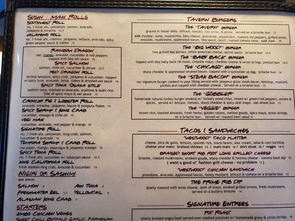 Menu at Westwood Tavern pub & bar, Schaumburg