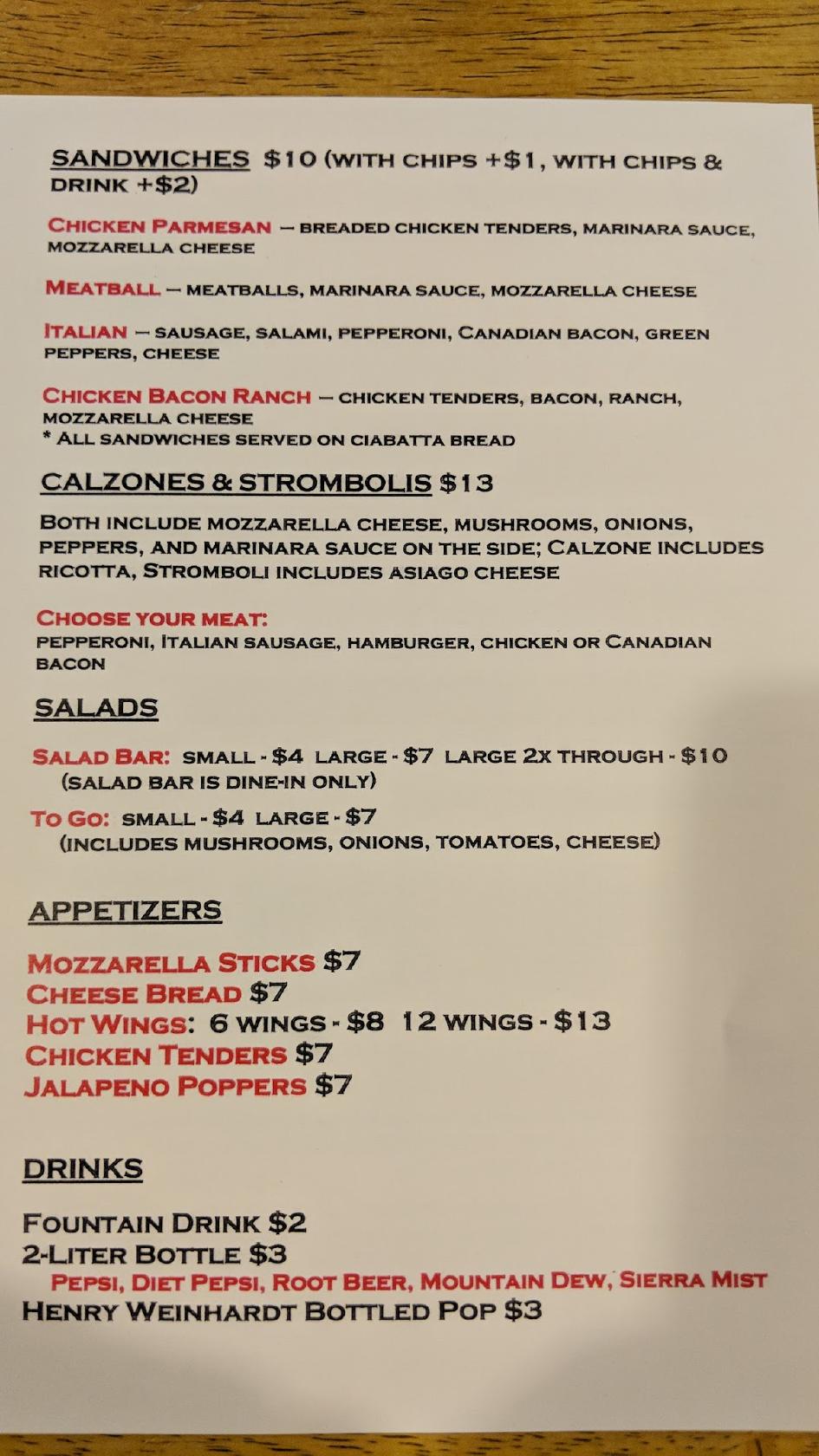 Menu at Elkhorn Pizzeria, Buena Vista