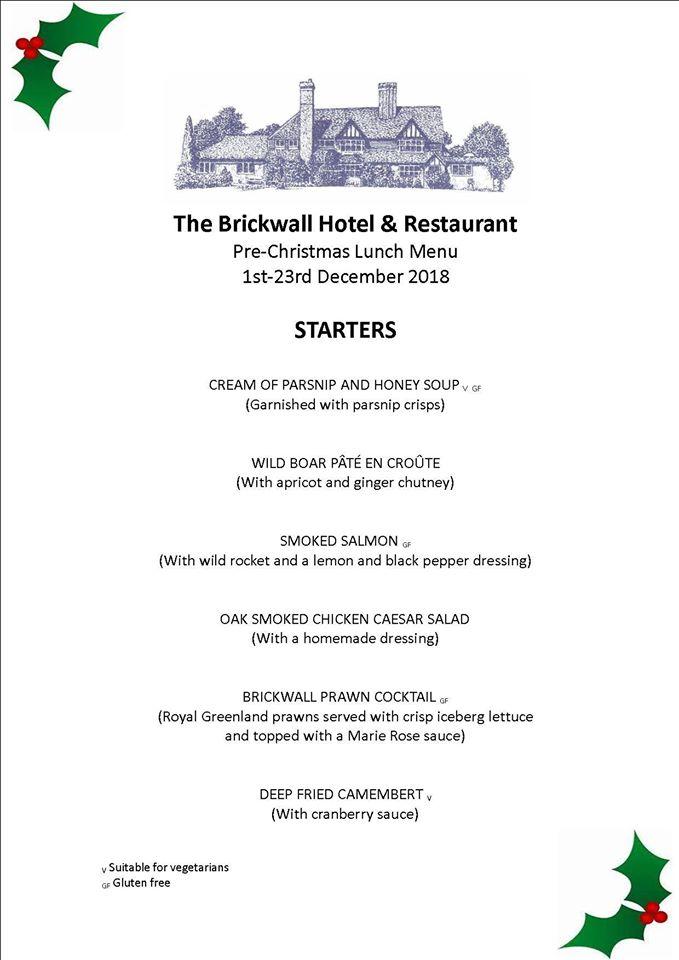 Menu at The Brickwall Hotel & Restaurant,