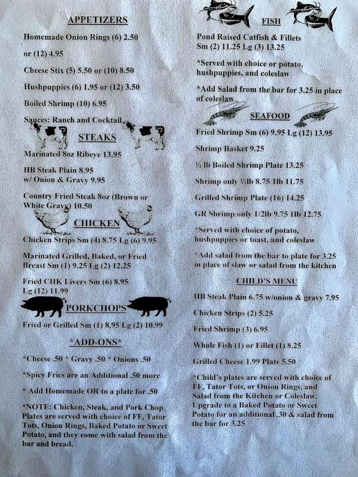 Menu at Stanford's fast food, Amory