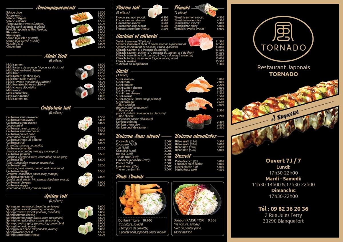 Menu au TORNADO restaurant sushi, Blanquefort