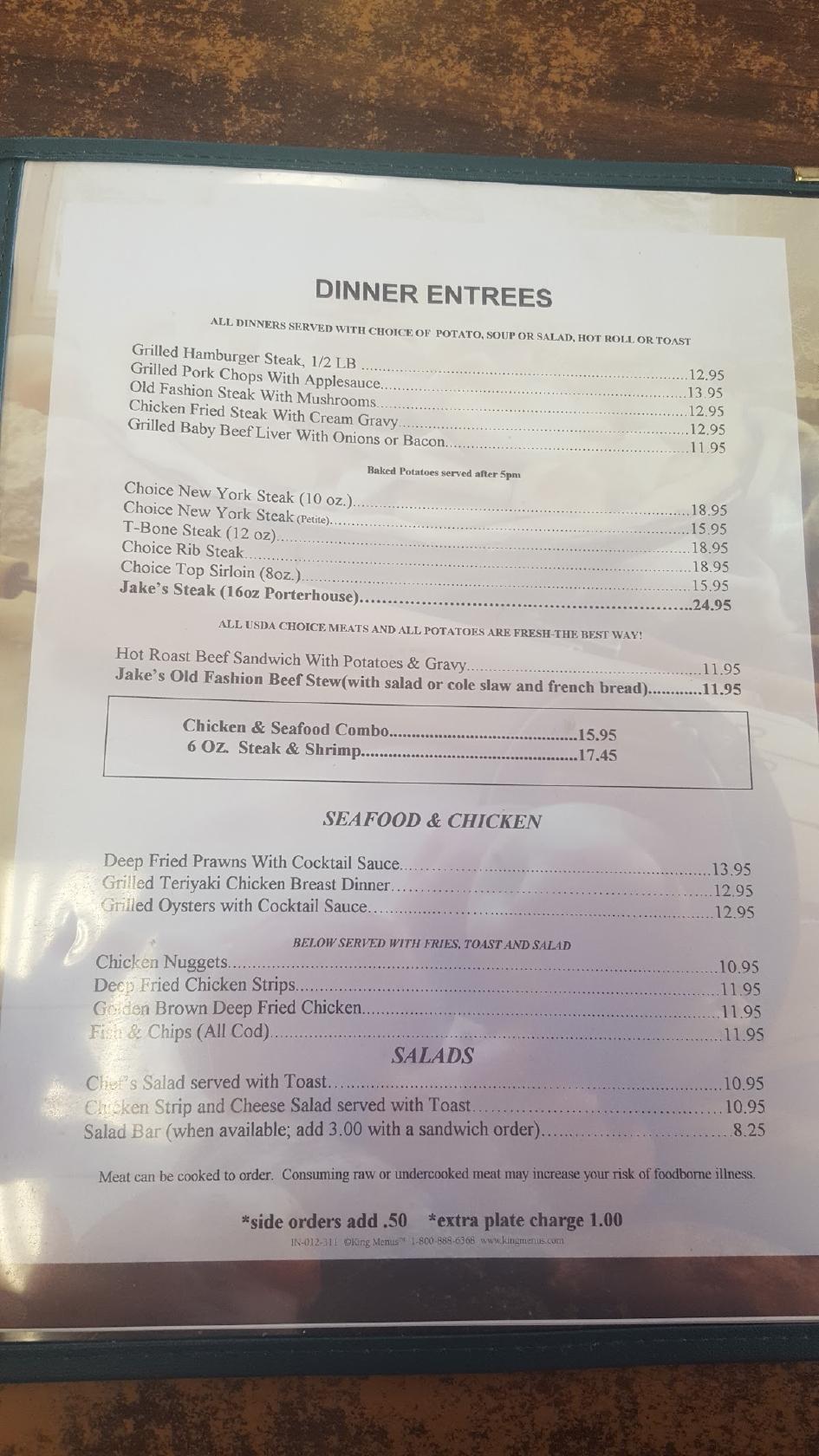 Menu at Jake's Cafe, Ritzville, W 1st Ave